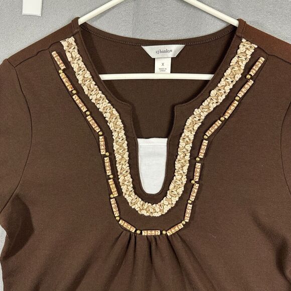 CJ Banks Womens Short Sleeve Top Blouse Brown V Neck Pullover Plus Size X - Picture 4 of 12